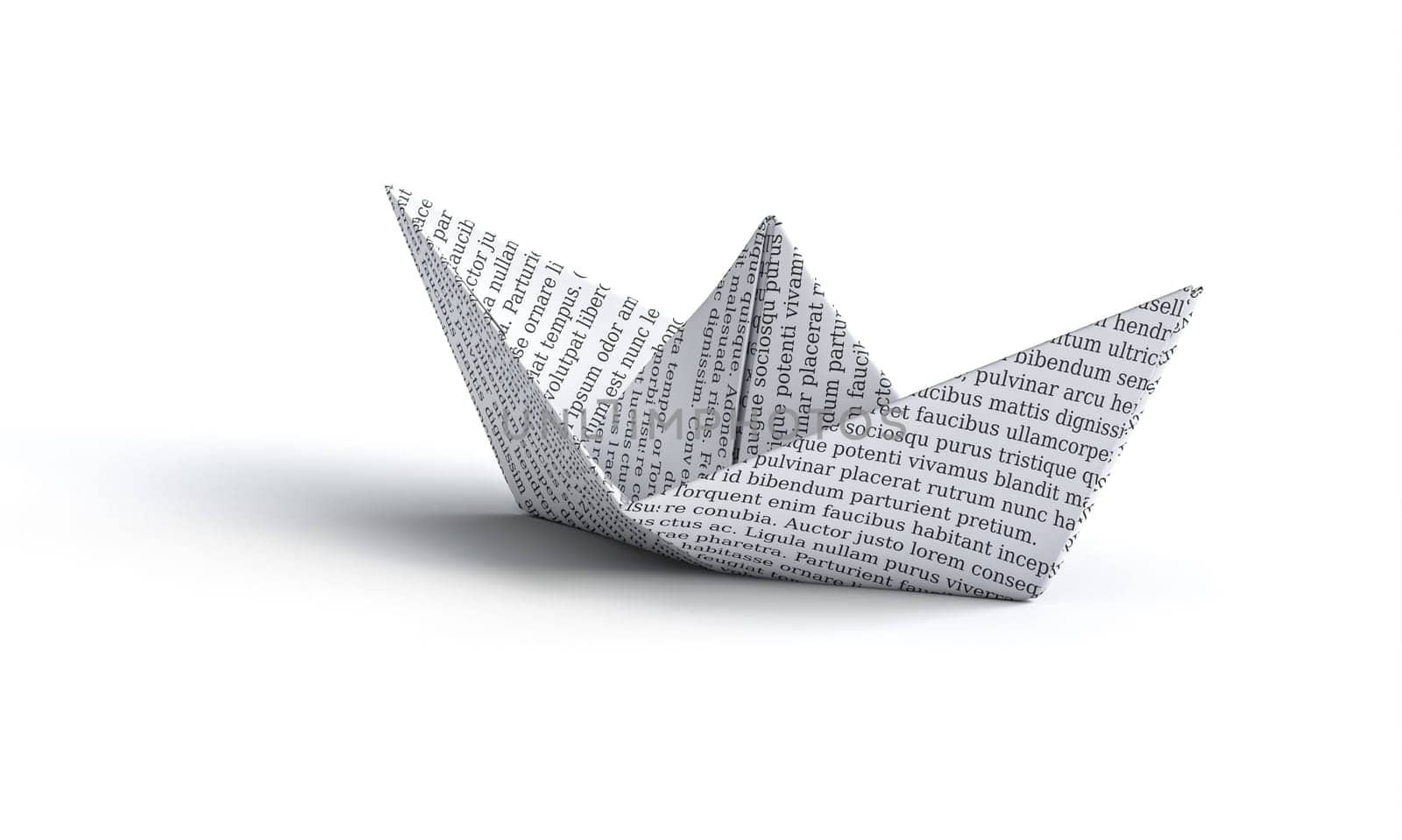 Origami paper boat lorem ipsum text  white background 3d render