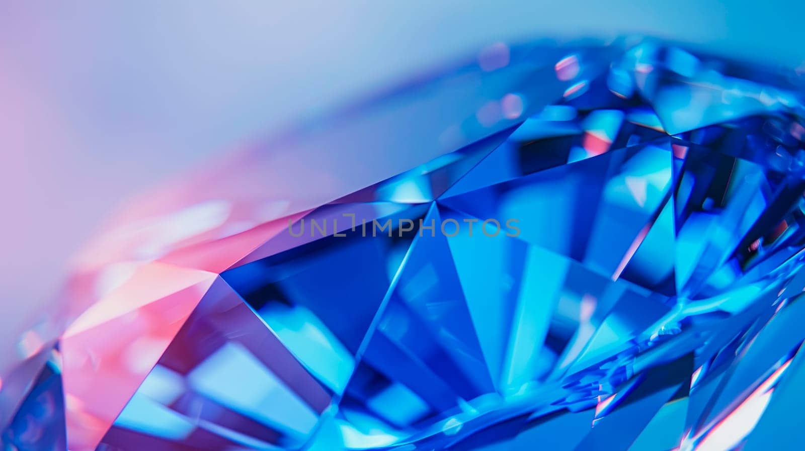 A crystal background in blue colors with refracting of light and highlights on the facets. AI generated