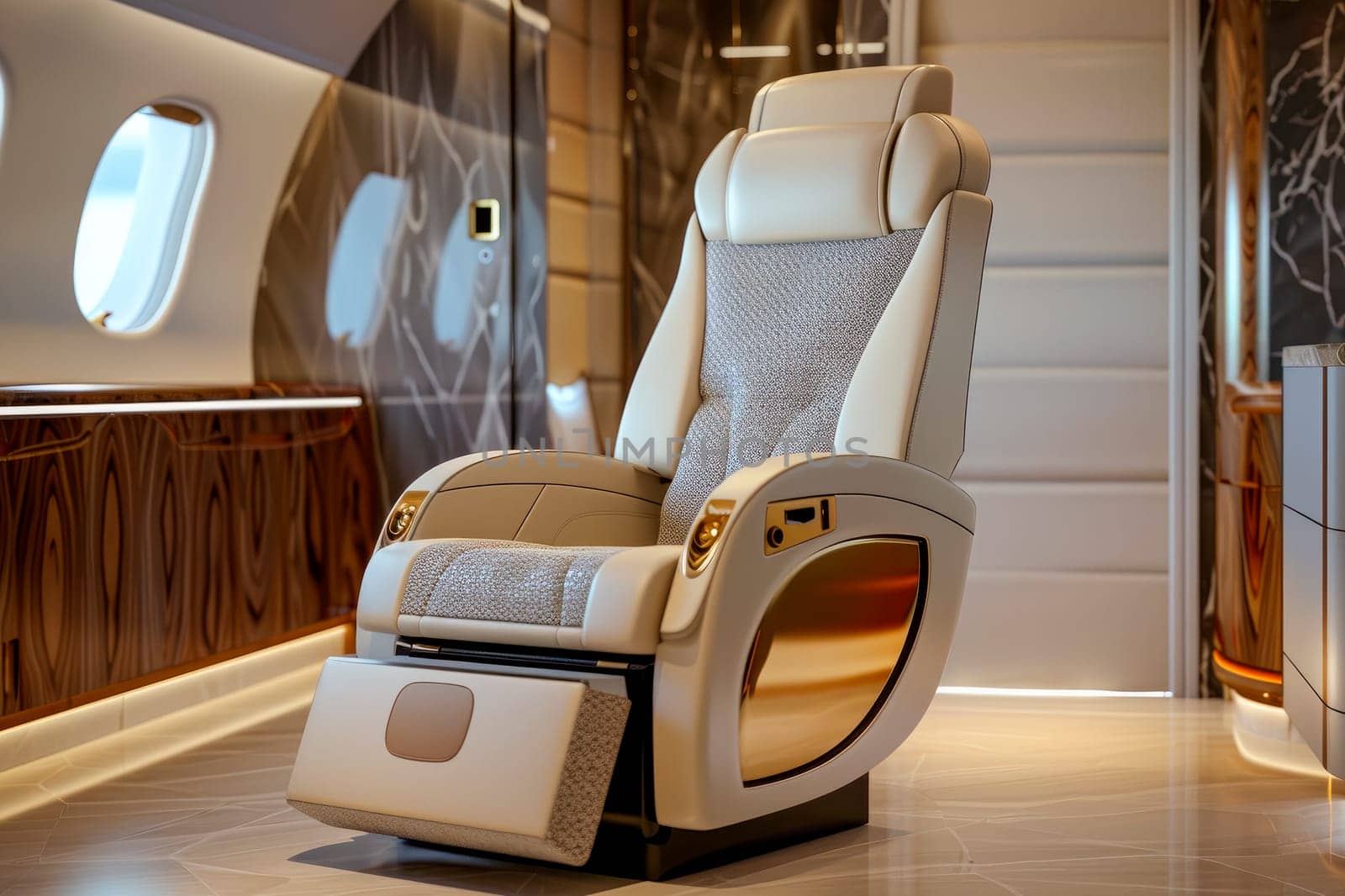 Business comfort and eleglance chair when fly with private airlines. AI generated