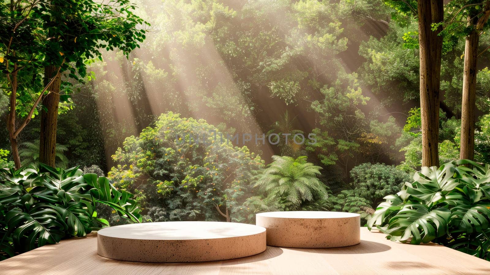 Organic product present natural placement pedestal displays. AI generated