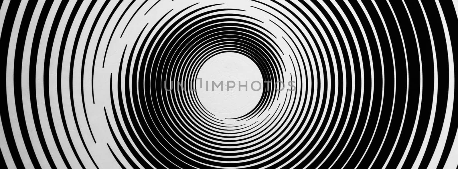 Optical illusion horizontal background. Abstract curves, geometric effect. Black and white.