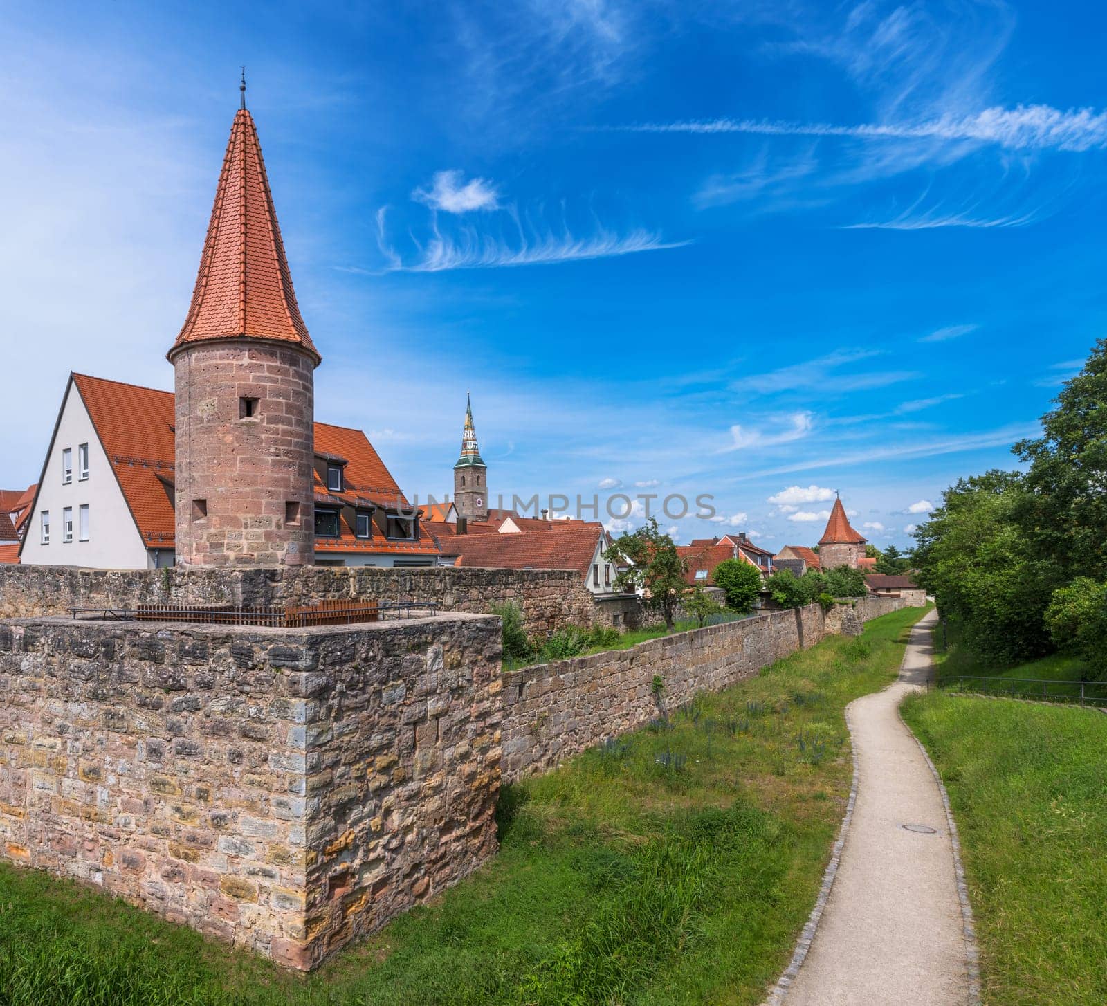 Historic medieval city wall of the town Wolframs-Eschenbach (Franconia, Germany)