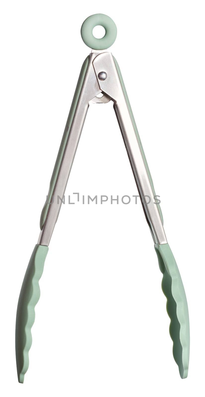 Kitchen tongs with silicone tips on isolated background