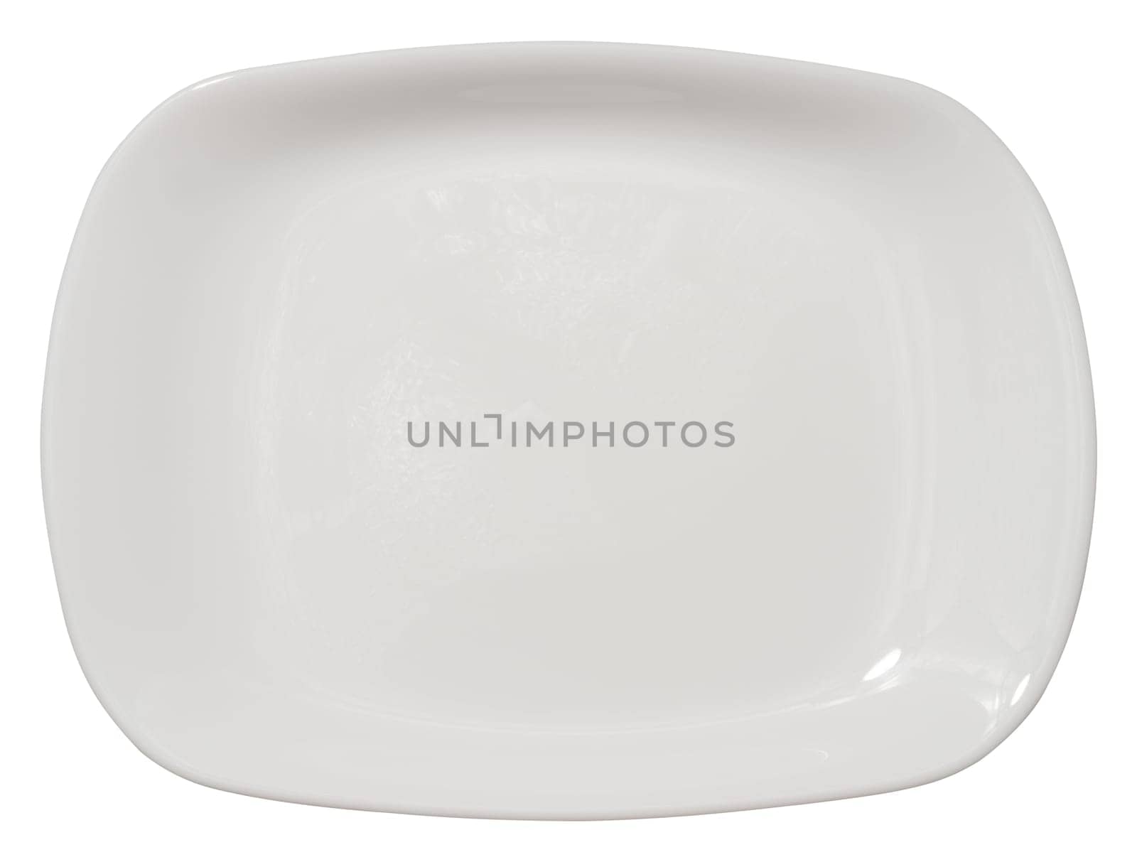 Empty white oval ceramic plate on isolated background, top view