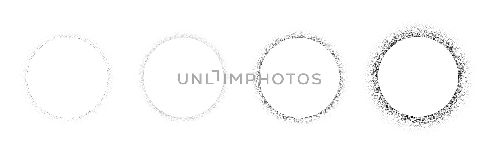 Set of stippling round frames. Vector dotted circle