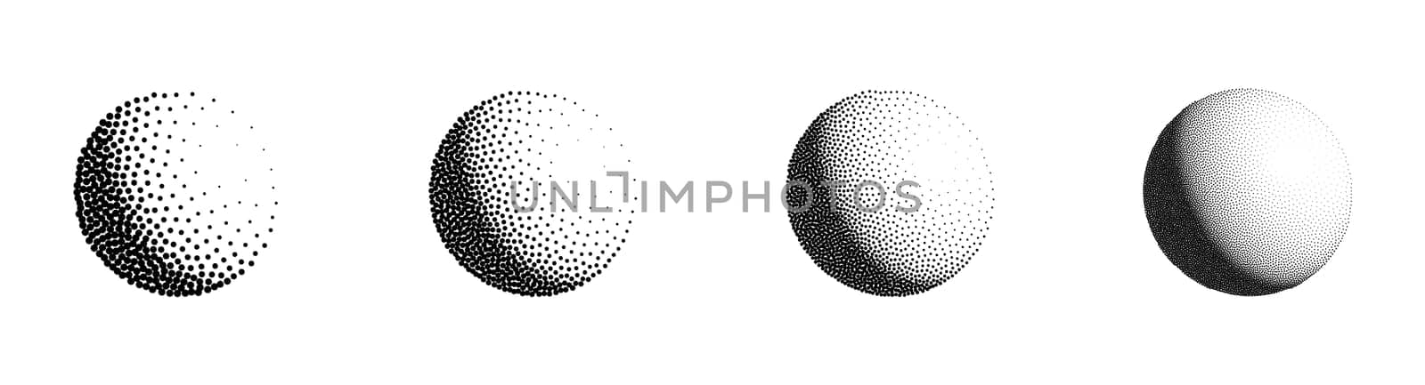 Dotwork 3D Spheres vector set. Grain texture