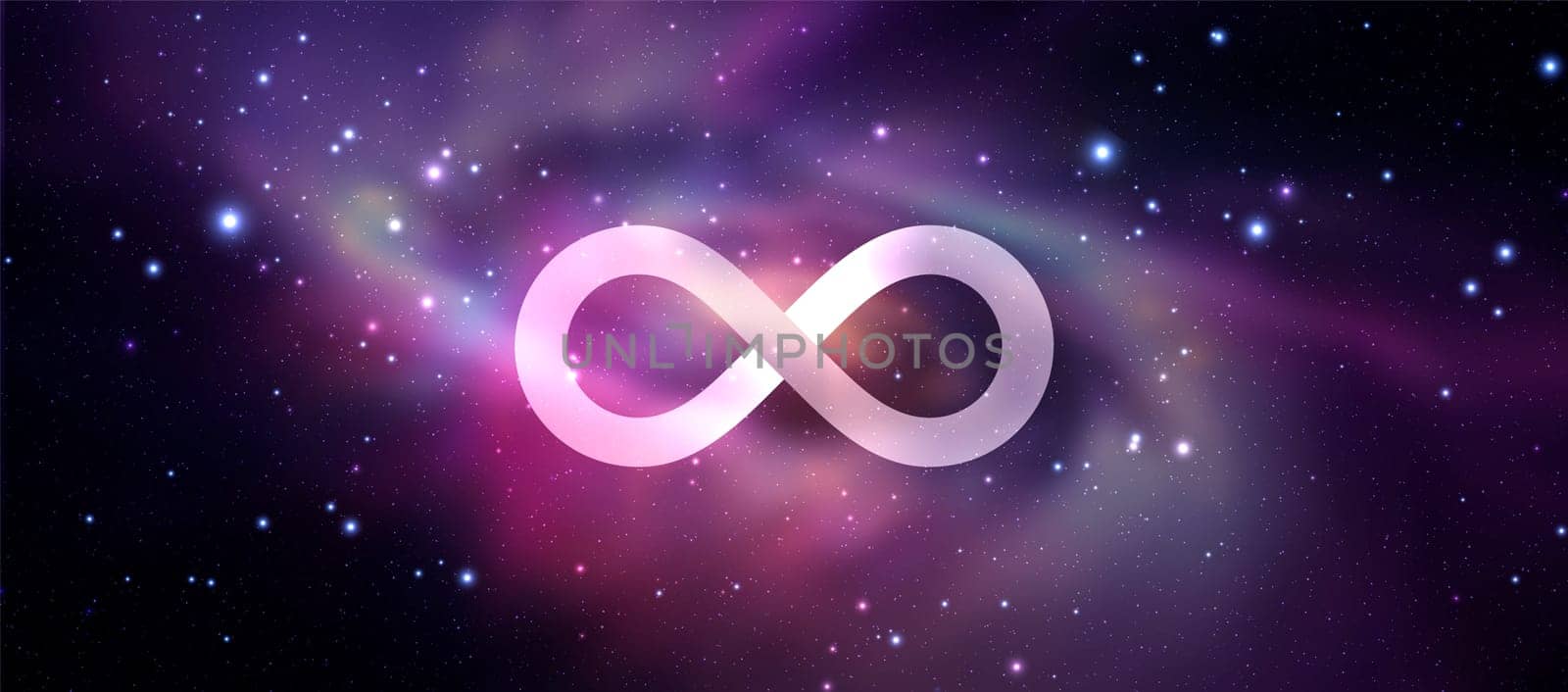 Infinity symbol on space background. Mystical illustration