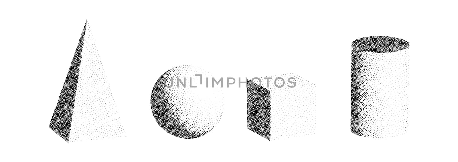 Dotwork 3D objects vector set. Grain texture