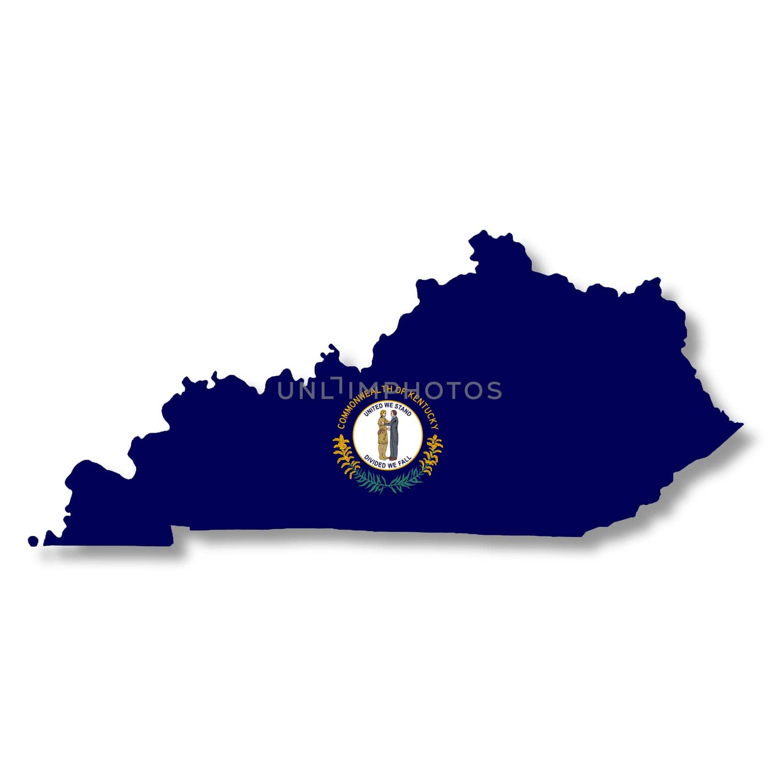 A Kentucky State Flag Map Illustration with clipping path
