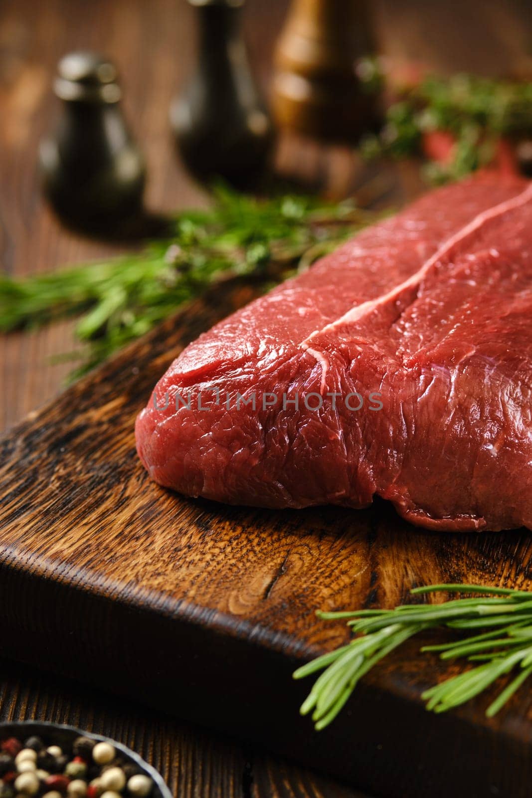 Close-up view of raw fresh beef flat iron steak