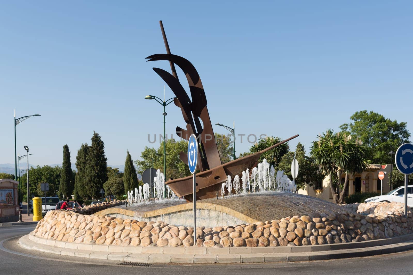 MALAGA, COSTA DEL SOL, SPAIN - AUGUST 28, 2019: Roundabout in Alhaurín
