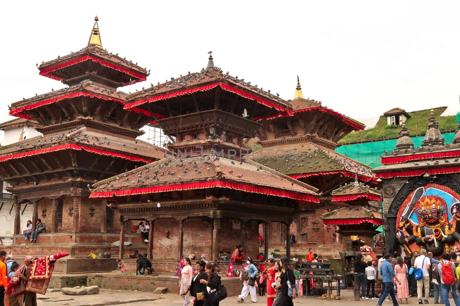 The buddhist temples at Durbar Square on a busy day, Kathmandu, Nepal 2022