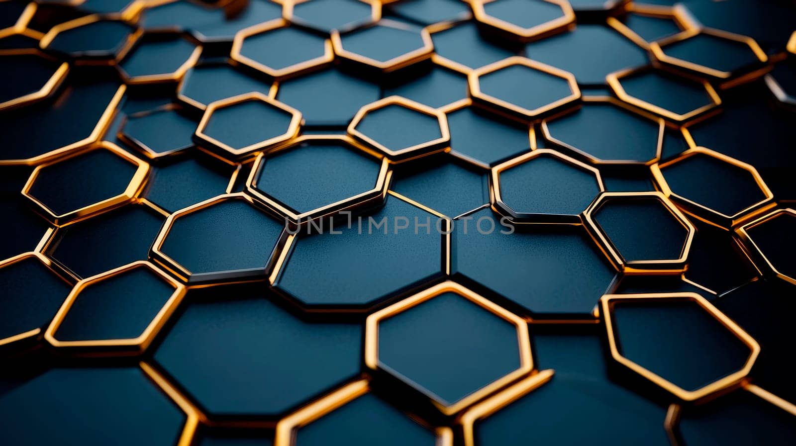 Abstract background of the hexagonal shapes pattern, carbon material with a yellow glowing light effects. AI generated