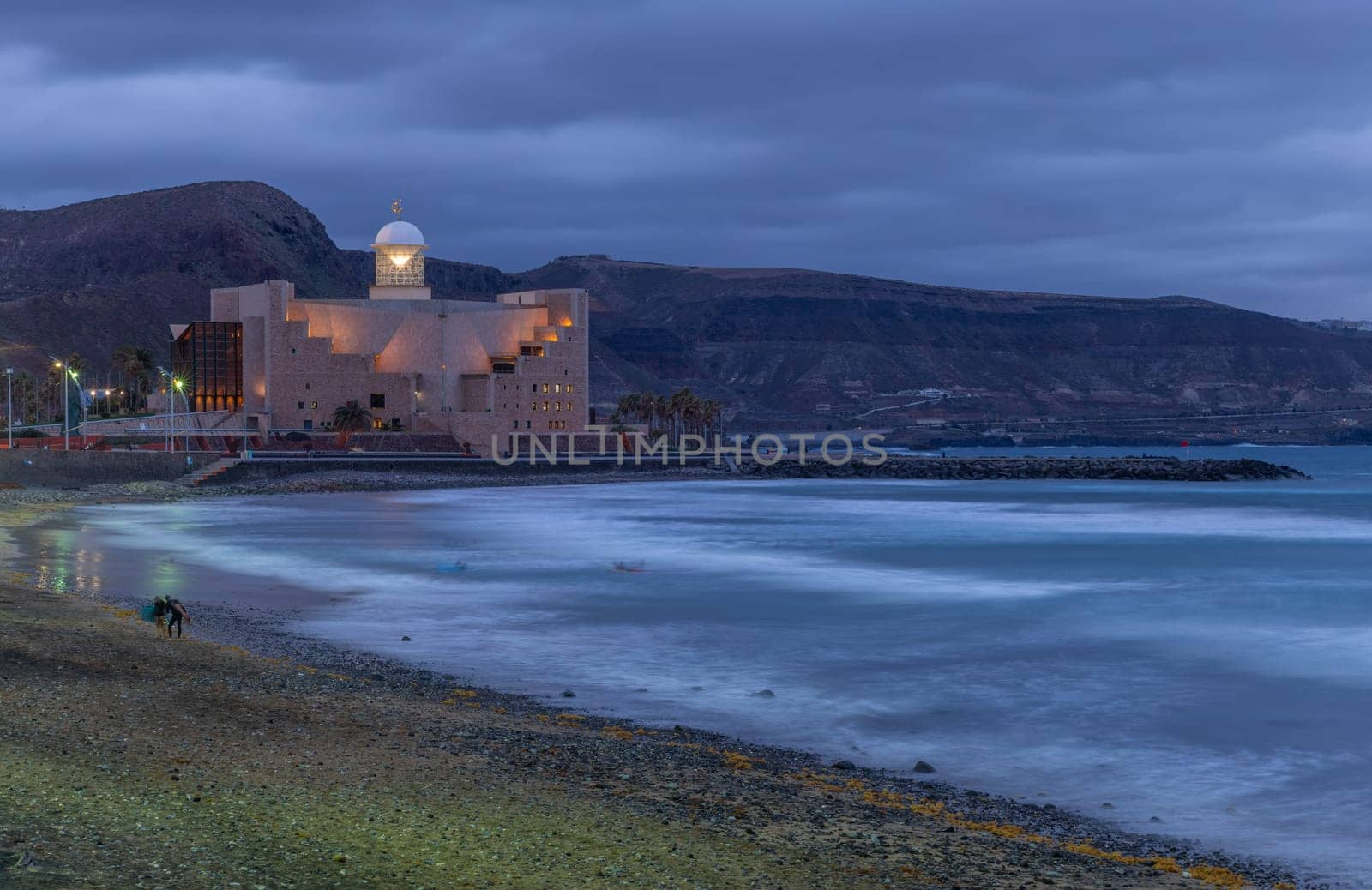 Gran Canaria, Spain: March 21, 2024: Long exposure at the Alfredo Kraus Auditorium in Las Palmas at twilight, Gran Canaria, Canary Islands, Spain