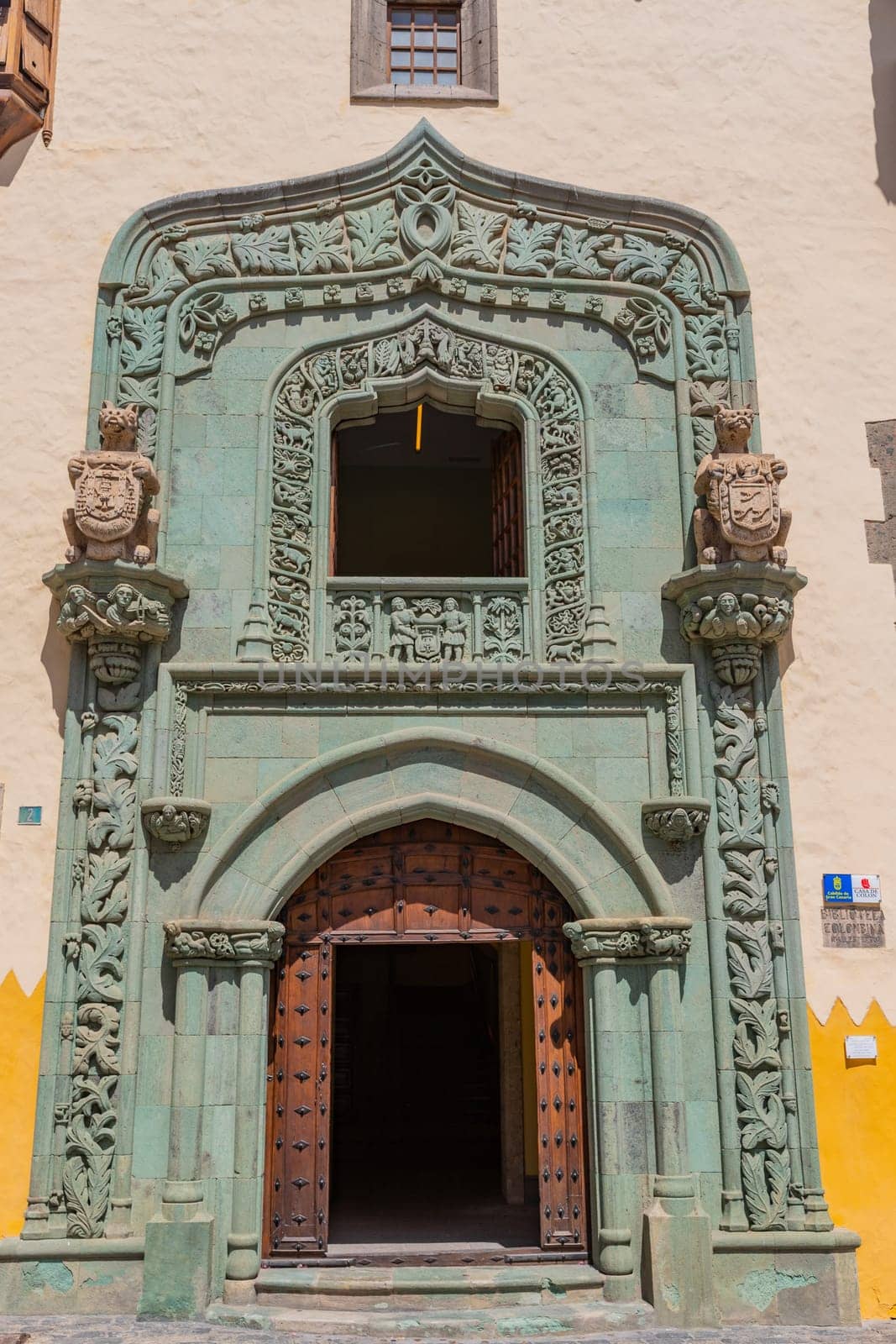 Gran Canaria, Spain: March 21, 2024: Entrance of the Library Colombina, Casa de Colon (Columbus house) Las Palmas, Gran Canaria, Spain