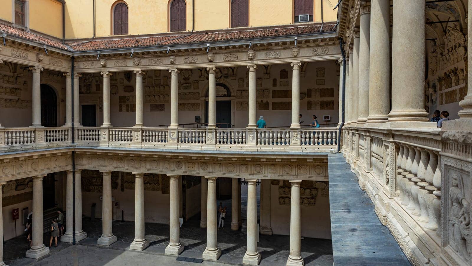 Padua, Italy - July 23, 2024: Palazzo Bo (Bo Palace) yard, historical building home of the Padova University from 1539 in Padua, Italy