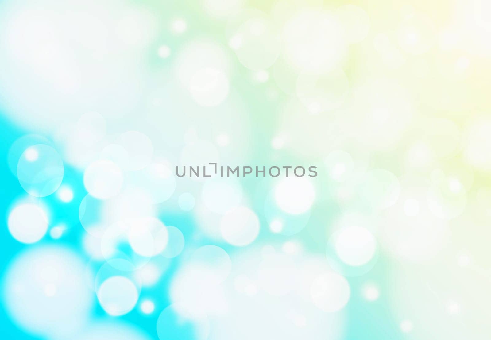 Abstract blurred fresh vivid spring summer light delicate pastel turquoise yellow bokeh background texture with bright circular soft color lights. Card concept. Beautiful backdrop illustration.