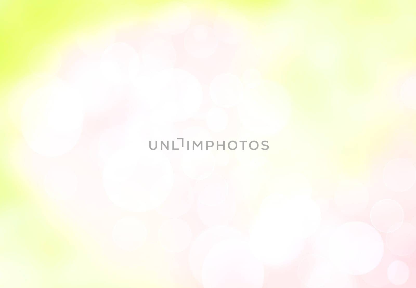 Abstract blurred fresh vivid spring summer light delicate pastel yellow white bokeh background texture with bright circular soft color lights. Beautiful backdrop illustration.