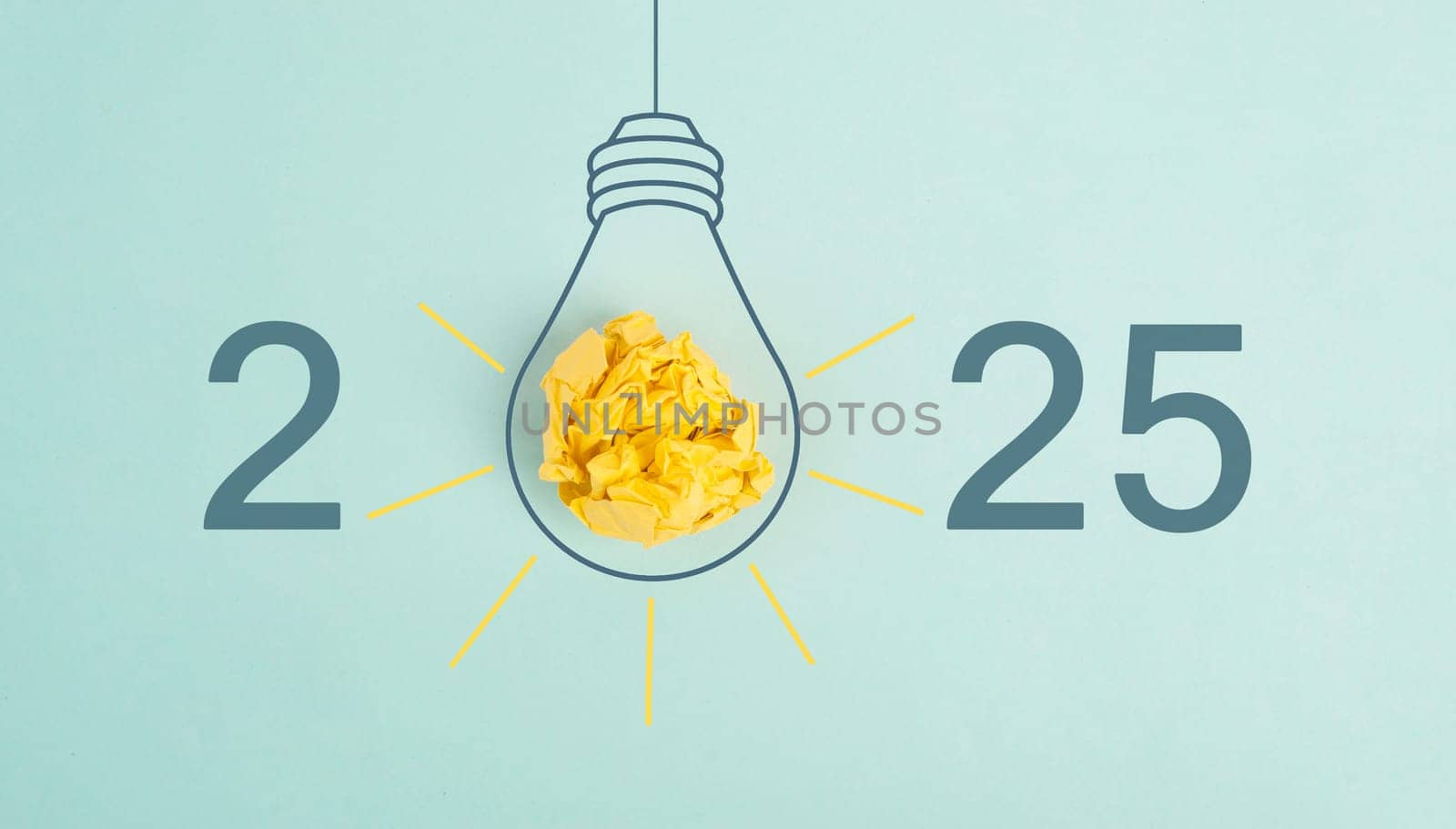New Year 2025 with a lightbulb, development and growth, being innovative, starting a business, eduaction goal