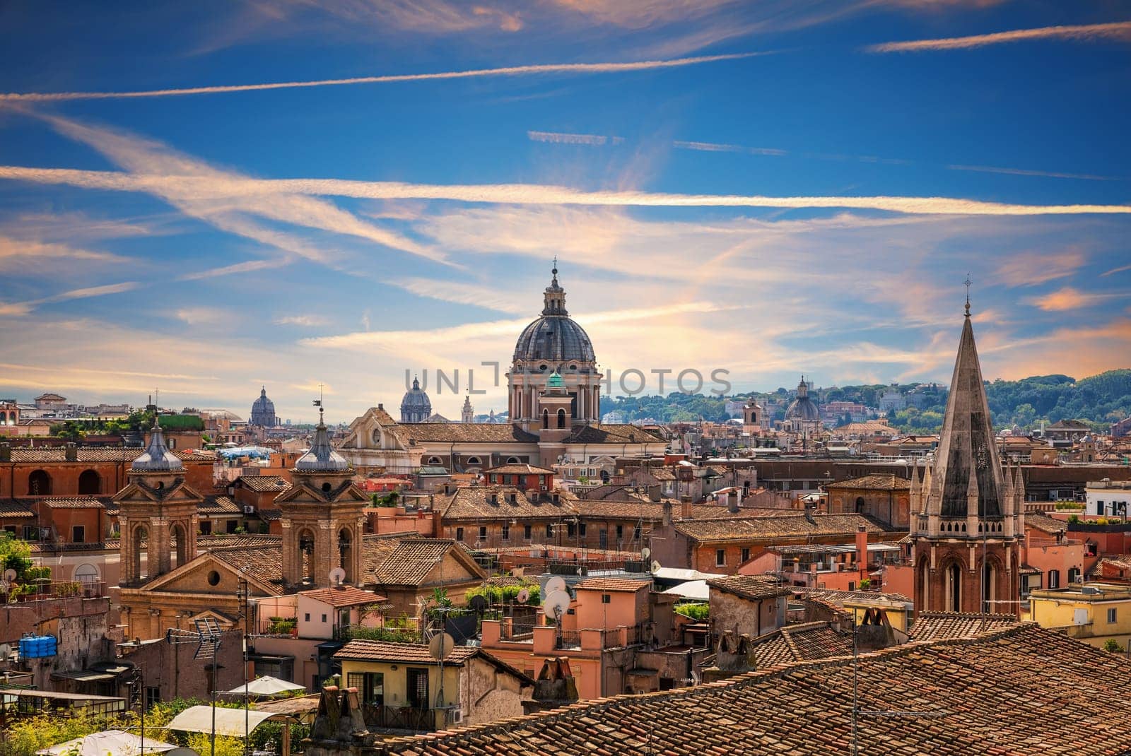 Panorama of Rome near Campus Martius from the Pincian Hill, Italy.