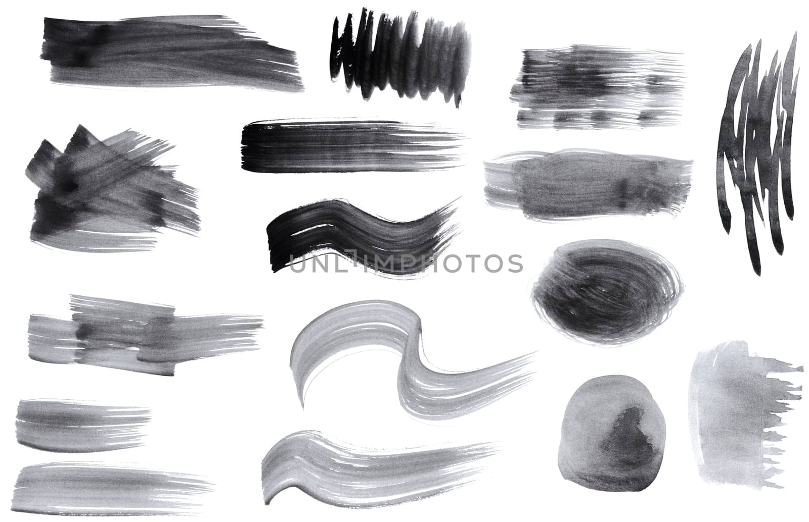 Watercolor brush stroke of black paint on isolated background