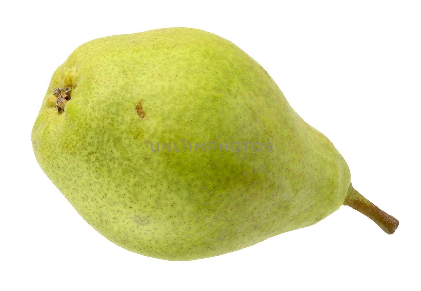 Whole ripe green pear on isolated background, close up