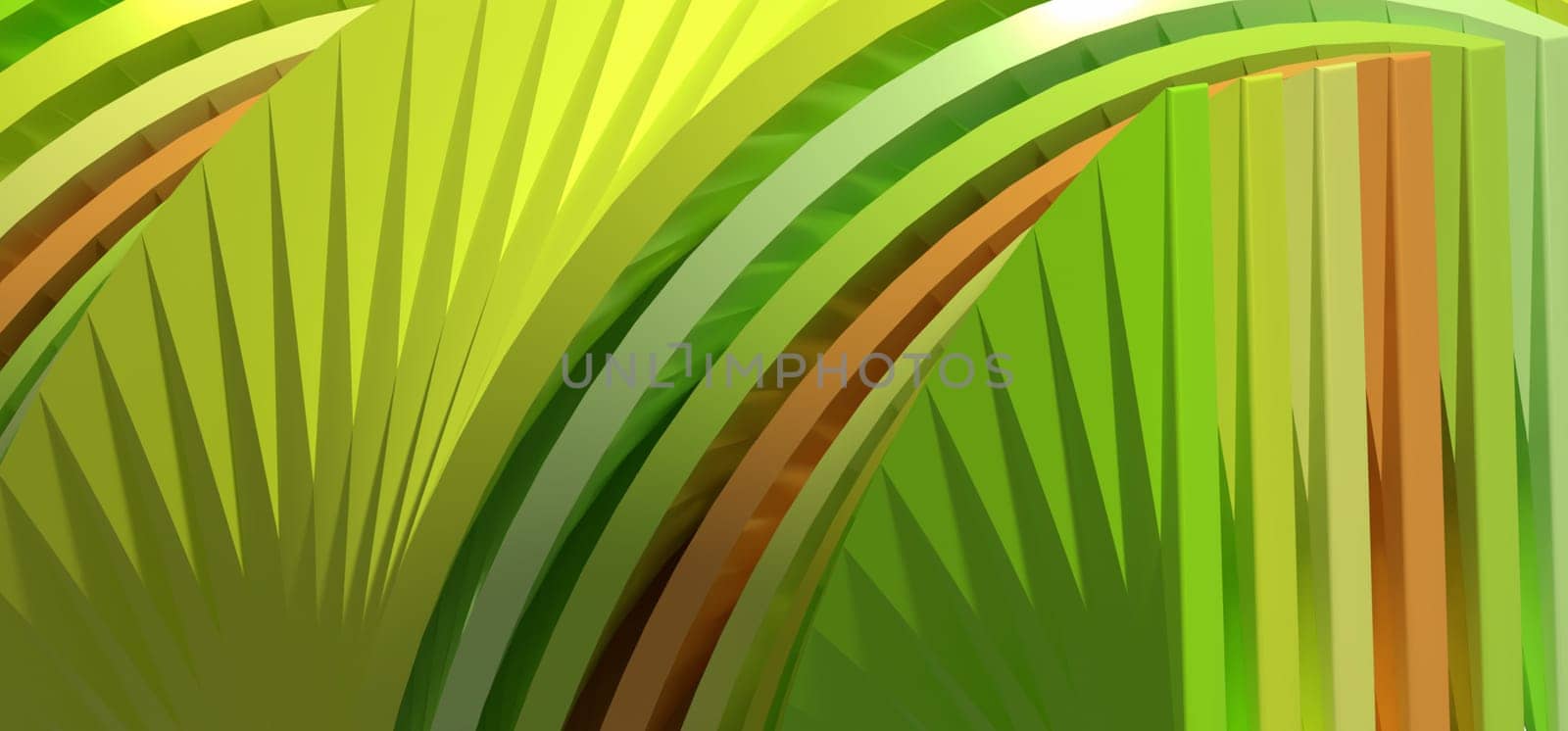 Abstract background with green and yellow curves, 3D rendering illustration