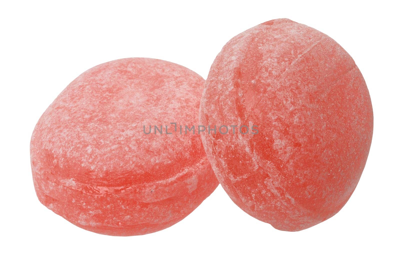 Fruit red lollipops on isolated background, close up
