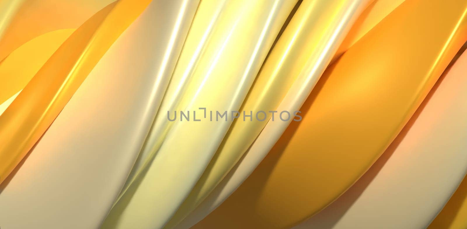 Abstract background with yellow and orange curves, 3D rendering illustration