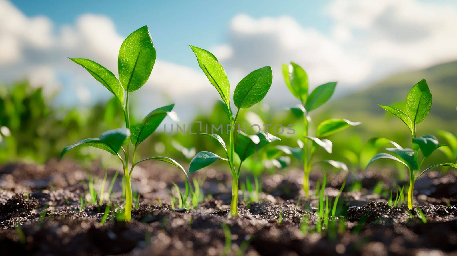 Small  green plants is growing in the garden. New beginning concept. AI generated