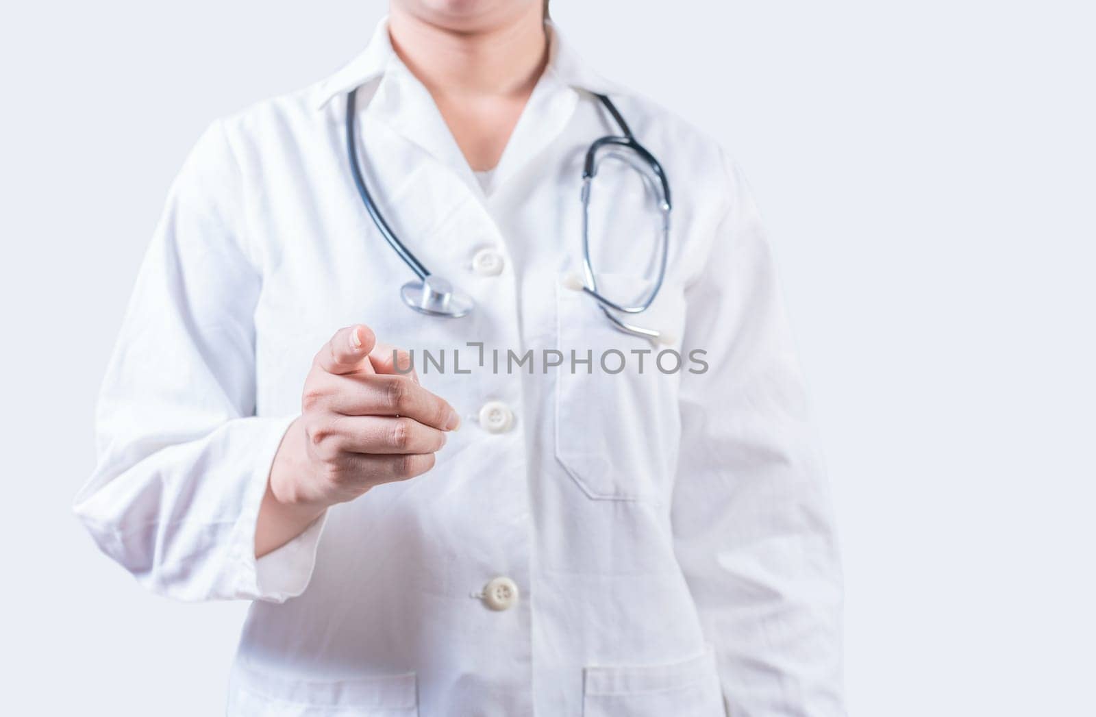 Unrecognizable doctor pointing at the camera. Doctor hands pointing at you isolated, Finger doctor pointing at you