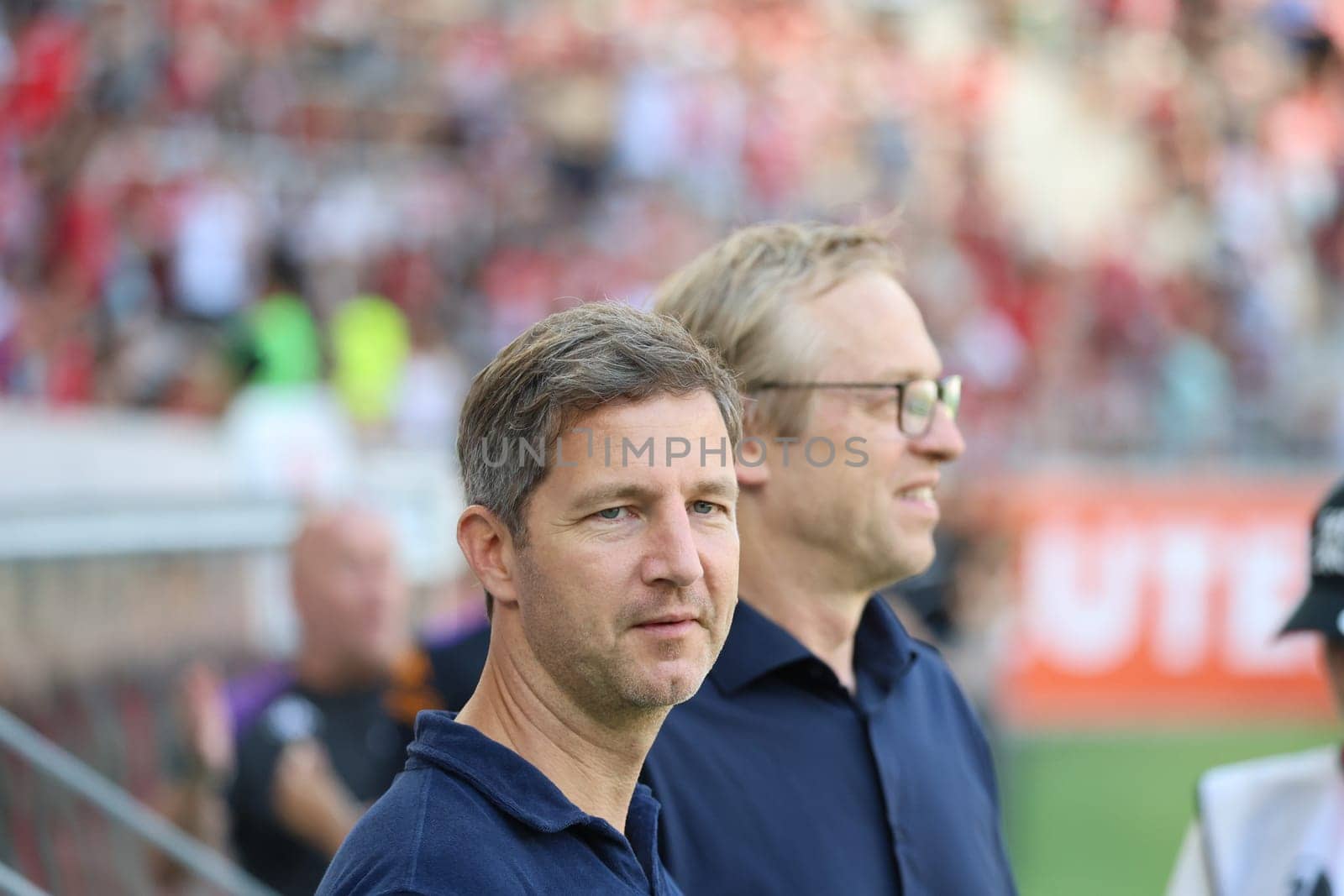 Jochen Saier (Board Member for Sport SC Freiburg) and Sporting Director Klemens Hartenbach (SC Freiburg) at the football test match: SC Freiburg - AC Fiorentina  REGULATIONS PROHIBIT ANY USE OF PHOTOGRAPHS AS IMAGE SEQUENCES AND/OR QUASI-VIDEONann  Photo: Joachim Hahne/johapress