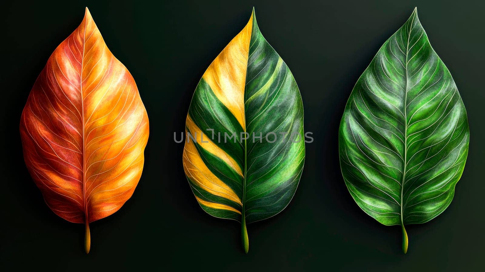 Set of beautiful and colorful tropical leaves. AI generated