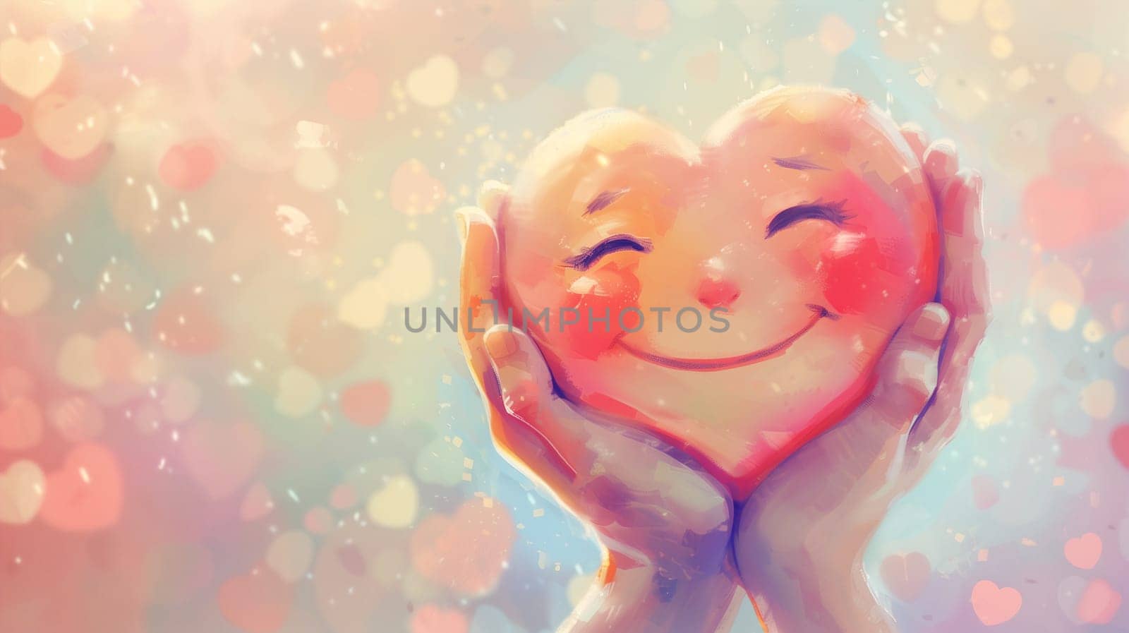Holding a heart with a happy smiling face, mental health concept, positive thinking mind and attitude, support and self esteem, love and emotion
