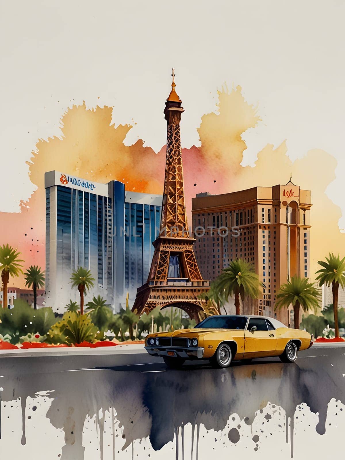 Las Vegas city Nevada watercolor art