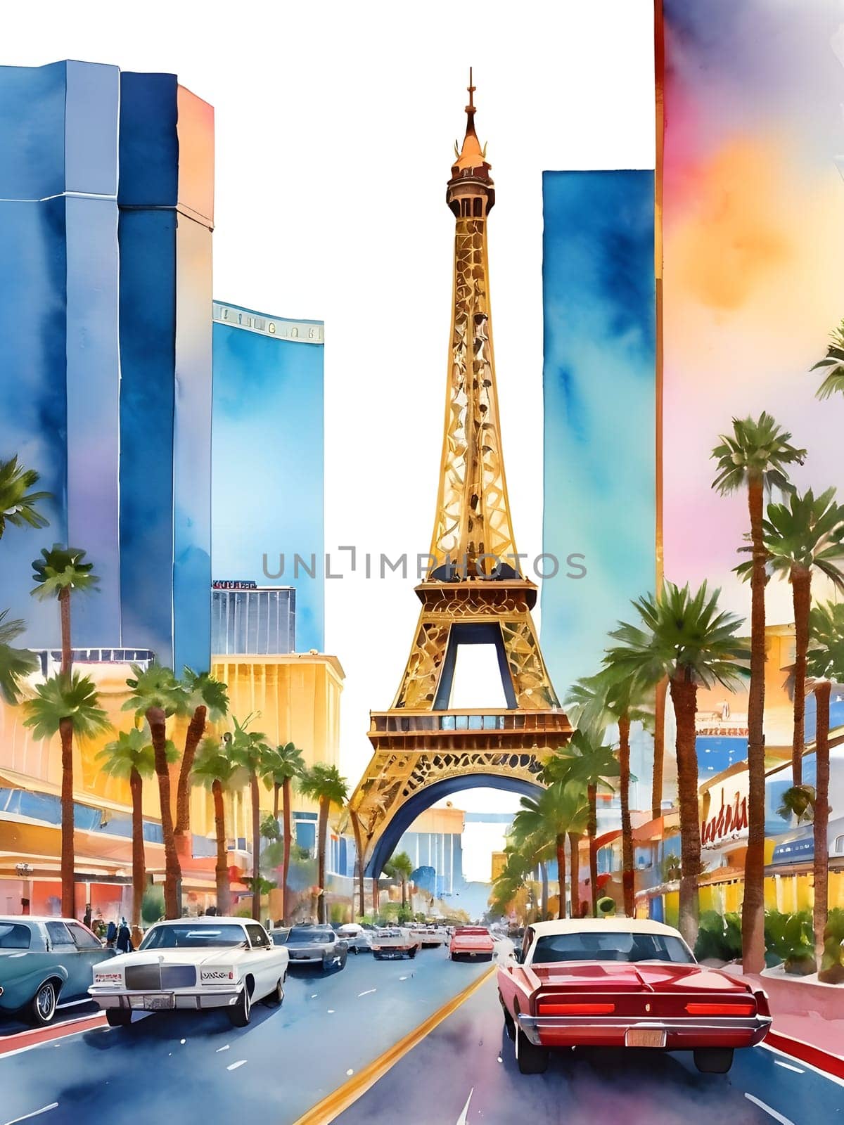 Las Vegas city Nevada watercolor art