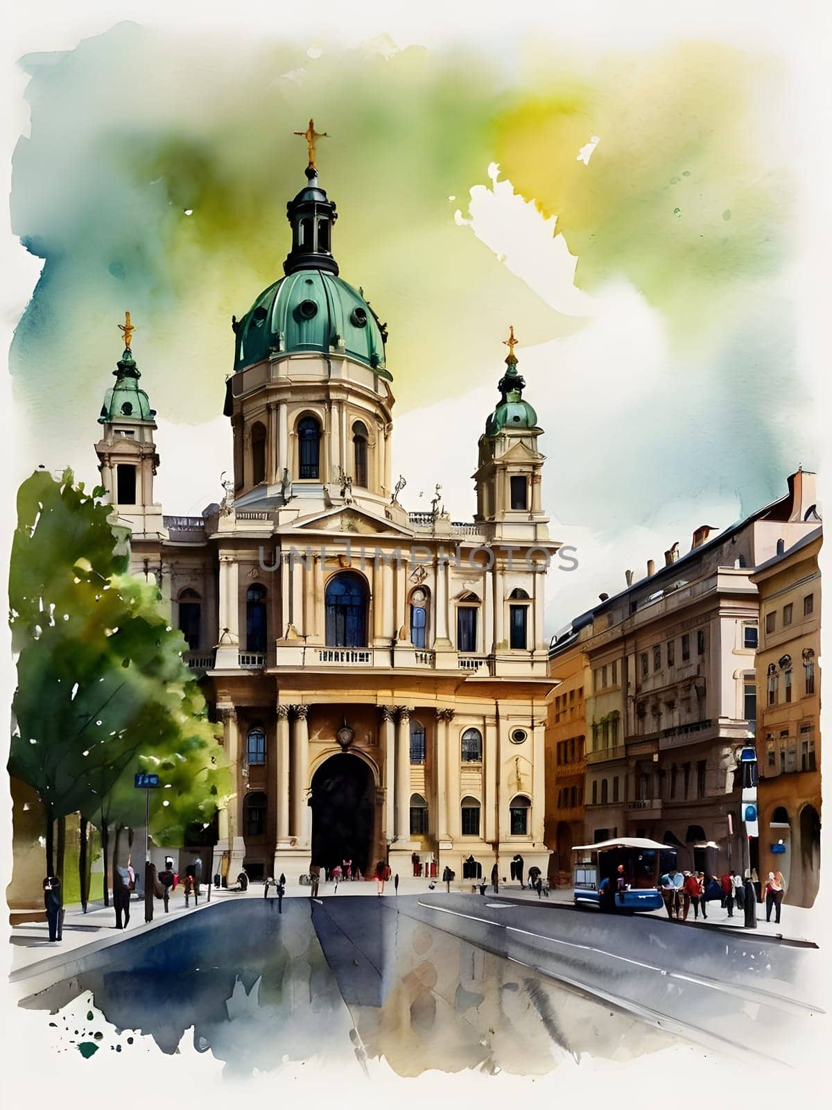 Vienna city Austria watercolor art