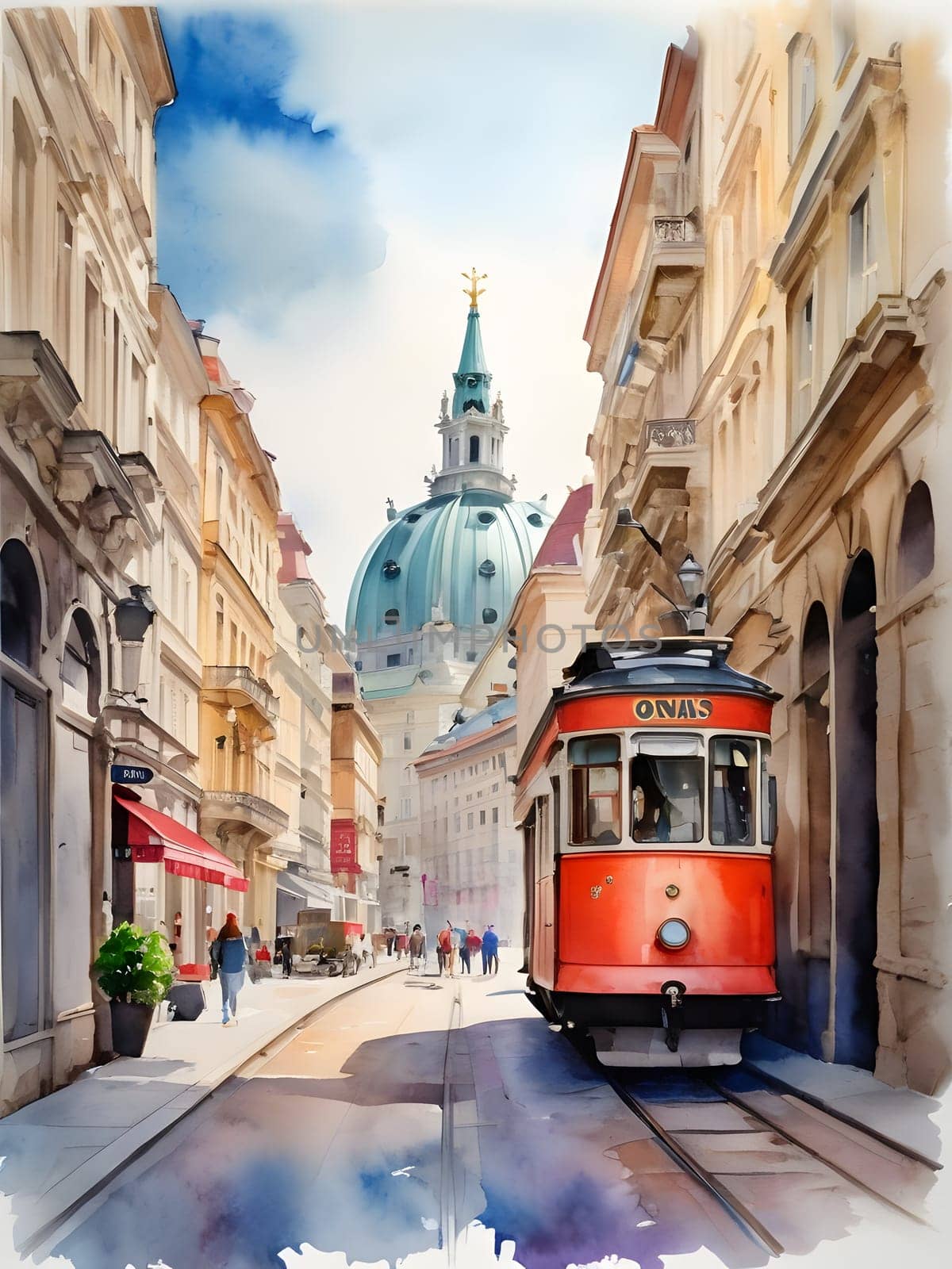 Vienna city Austria watercolor art