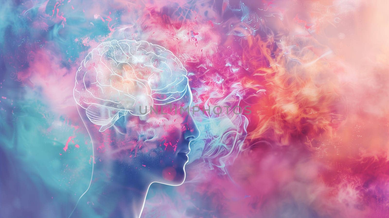 Consciousness of mind, colorful spiritual waves, positive thinking, self identidy and imagination, soul and energy astral body concept