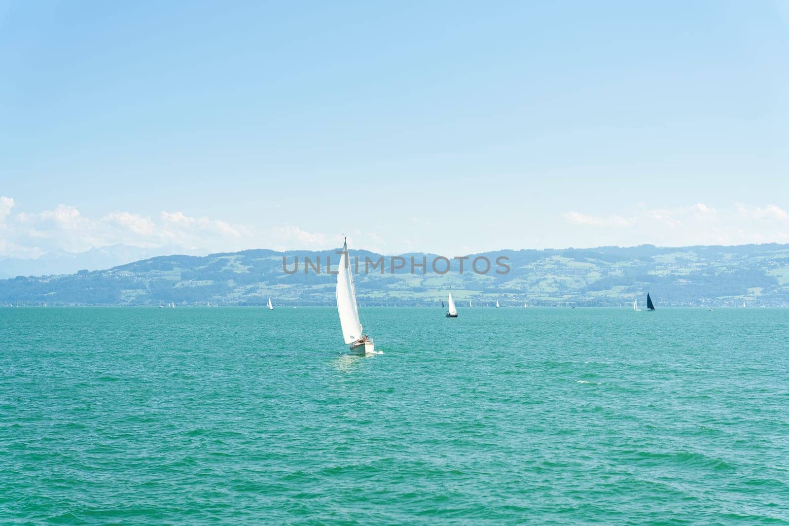Sailing boats in summer on Lake Constance, Bodensee in Germany near the town of Meersburg