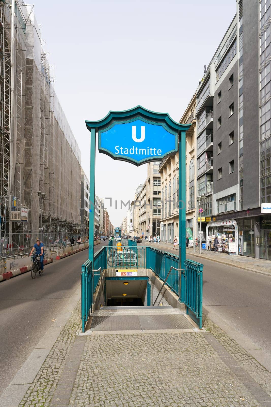 Street scene at the Stadtmitte subway station on Friedrichstrasse in Berlin