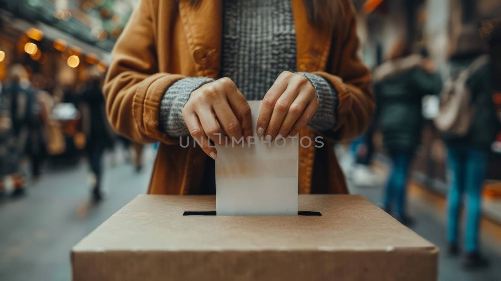 Close-up of a man dropping his ballot into a secure ballot box, capturing a moment of civic duty and participation in the democratic process
