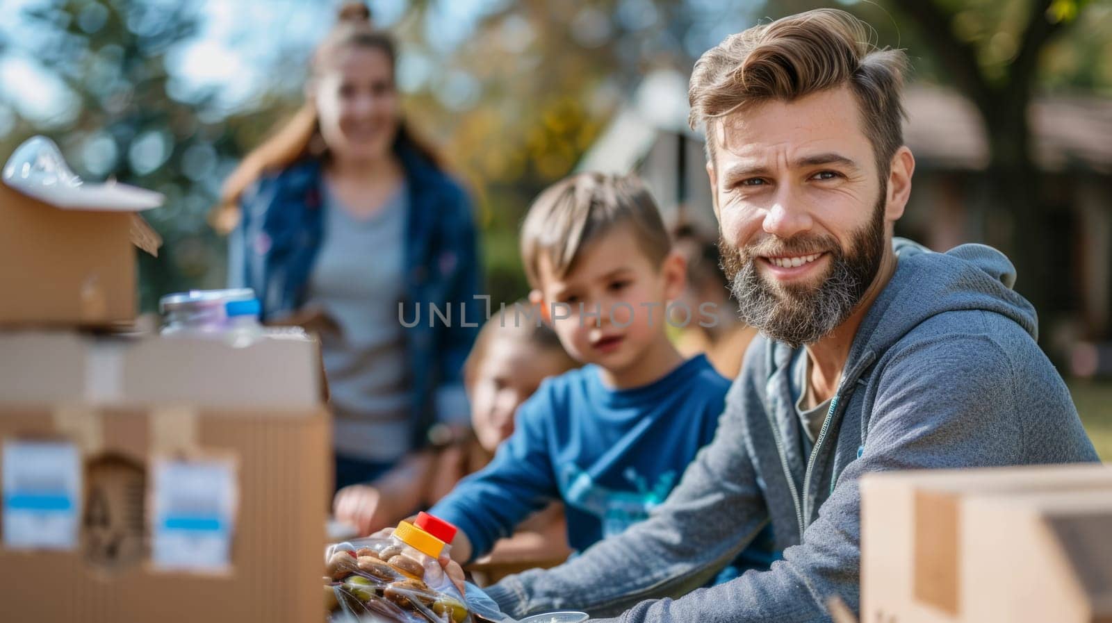 The family participates in a campaign to collect food and items for a charity event on Thanksgiving.