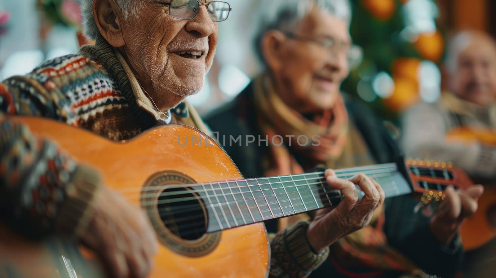 Music therapy session for Alzheimer's patients: playing the guitar