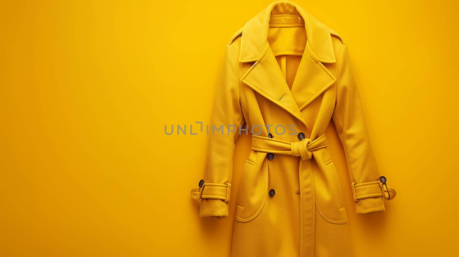 Fashionable yellow raincoat on yellow background.copy space