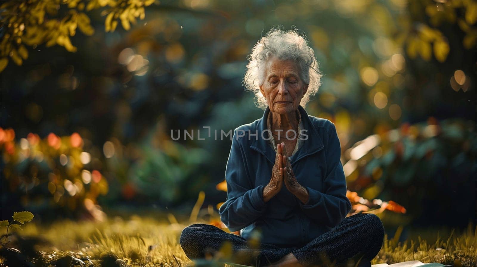 An elderly person practicing yoga in a quiet garden, demonstrating the vitality and benefits of an active lifestyle in adulthood.