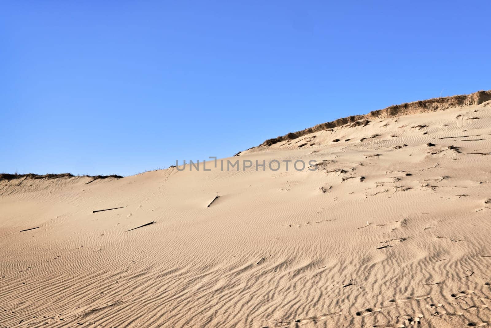 Nordic dunes, Baltic sea, Curonian spit, Nida, Klaipeda, Lithuania at sunset. Lines, rhythm and patterns of shadows and hills
