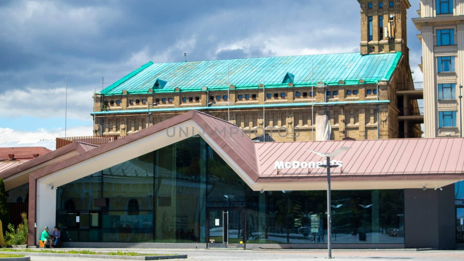 The McDonalds restaurant in Kyiv closed due to the war in Ukraine. A fast food restaurant that is closed and closed due to Russian aggression and martial law. Ukraine, Kyiv - August 7, 2022