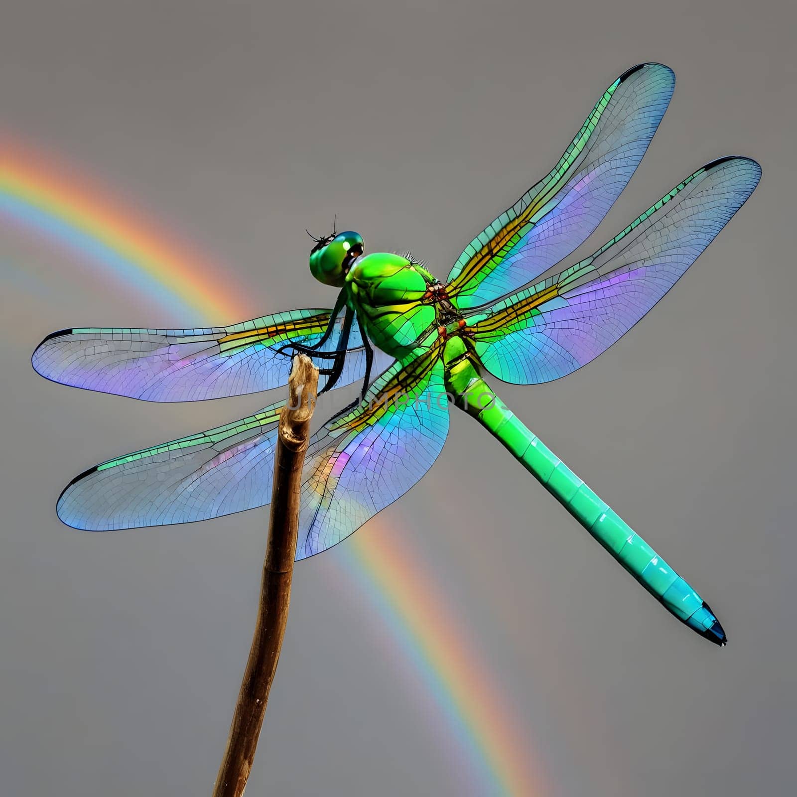 Beautiful dragonfly sits in the garden and sunbathes