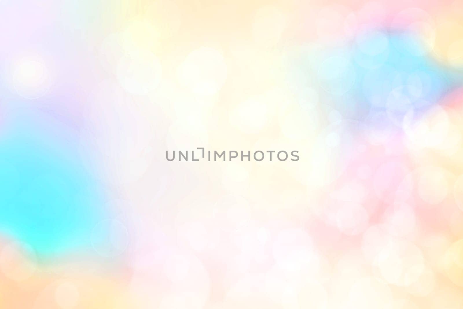 Abstract blurred fresh vivid spring summer light delicate pastel yellow pink orange turquoise bokeh background texture with bright circular soft color lights. Beautiful backdrop illustration.
